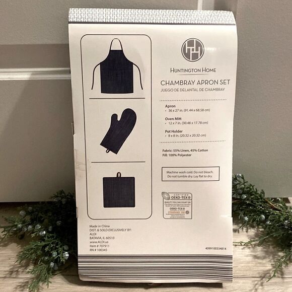 Huntington Home Linen Blend 3 Piece Apron Potholder Set - Picture 4 of 7